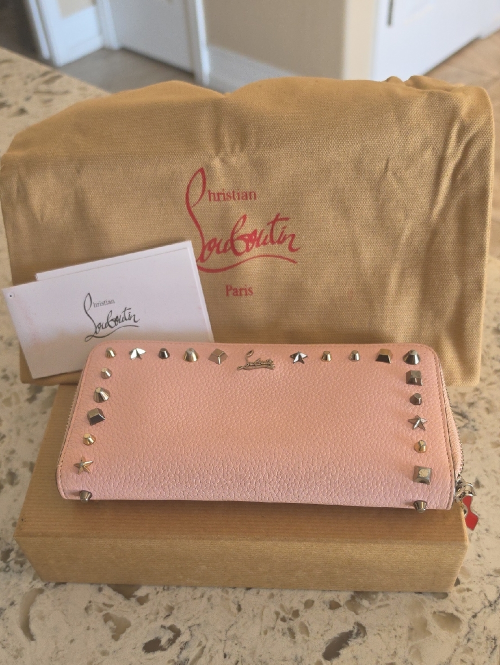 Christian Louboutin Blush Pink Leather Zip-Around Wallet Full Inclusion